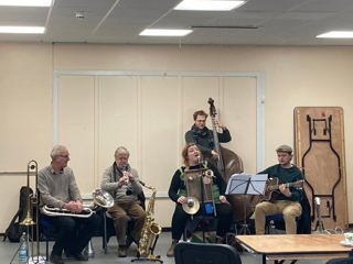 Barrel House Vipers band playing a tea dance in a community hall